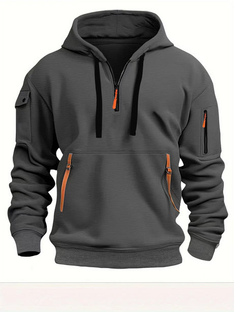 Half zip hoodie hooded sweatshirt with multiple pockets zipper pullover for men's sports and casual sweatshirt for men - V.I.P Digital Presence