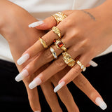Fashionable Joint Ring Set Hip Hop Metallic Fold Set with Gemstone Rings - V.I.P Digital Presence