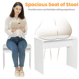 Vanity Desk Set Stool & Dressing Table with LED Lighting Mirror Drawer and Wood Cosmetic Table Chest of Drawers White Color - V.I.P Digital Presence
