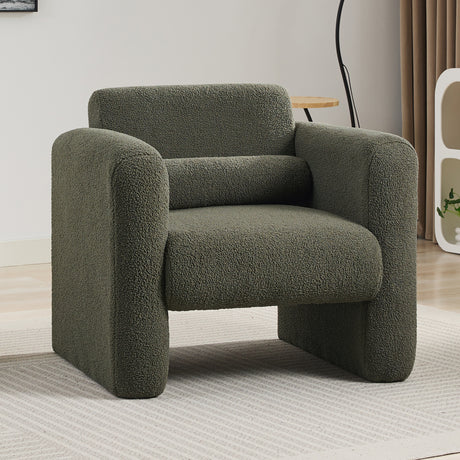 Modern style chair with sheepskin Sherpa fabric soft cushion, comfortable armchair, soft with backrest and pillow, seaweed green - V.I.P Digital Presence