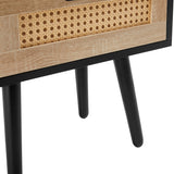15.75" Rattan End table with drawer and solid wood legs Modern nightstand side table for living room black - V.I.P Digital Presence