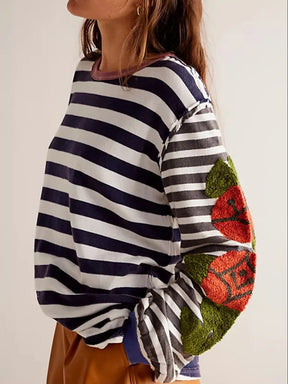 Striped Round Neck Long Sleeve Sweatshirt - V.I.P Digital Presence