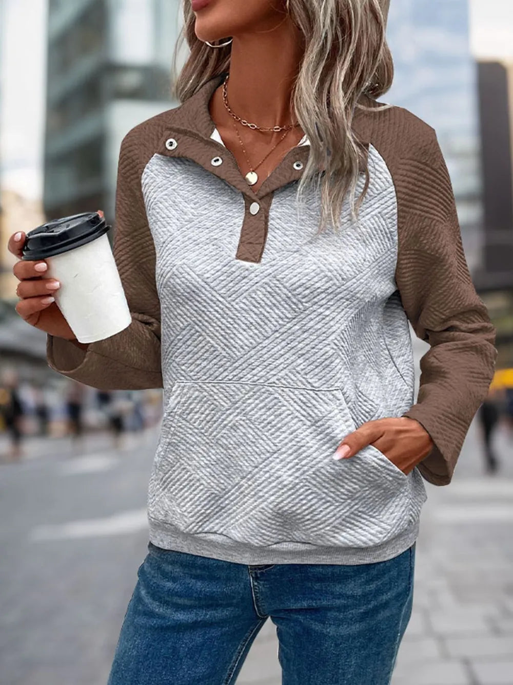 Contrast Textured Long Sleeve Sweatshirt - V.I.P Digital Presence