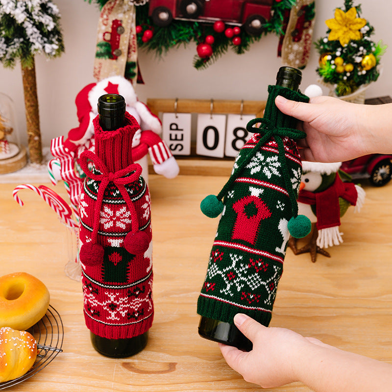 Christmas decoration items, knitted sweaters, wine bottle covers, bow ties, wool balls, red wine covers, bar decoration wine covers - V.I.P Digital Presence