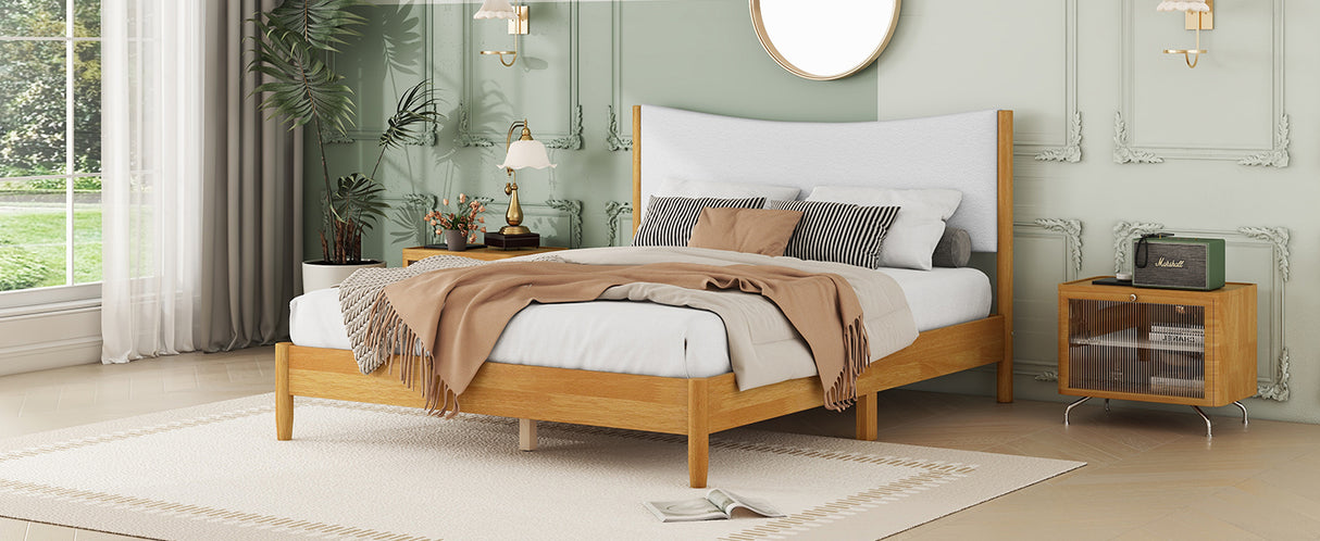 Queen Size Rubber Wooden , Solid Wooden Bed with Teddy Velvet Cushion Upholstered Headboard, Enhanced by Support Feet - V.I.P Digital Presence