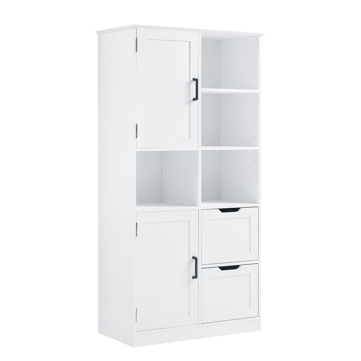 Bathroom storage cabinet with doors and drawers, multiple storage spaces, independent, open adjustable shelves, white - V.I.P Digital Presence
