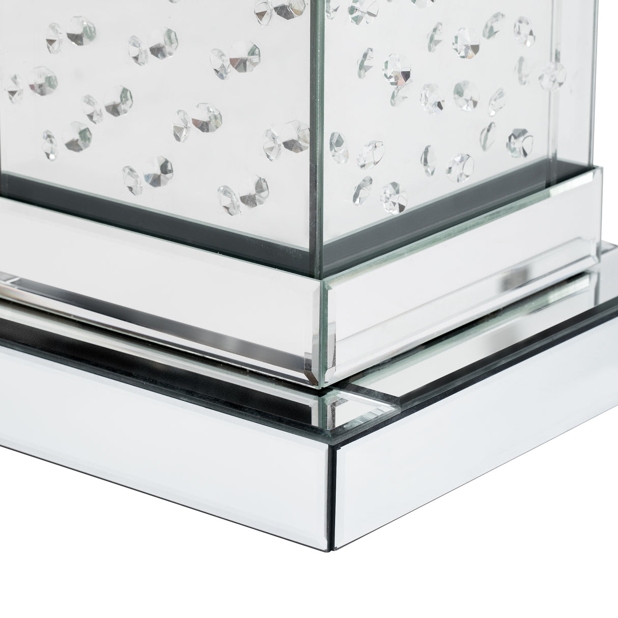 U-Can 11.8-inch silver square mirror coffee table with LED lights, modern crystal inlaid side table, no assembly required - V.I.P Digital Presence
