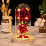Christmas Valentine's Day Birthday Gift Two Roses Glass Cover Ornament LED Light Simulation Immortal Flower - V.I.P Digital Presence