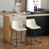 (2 sets) Retro style 24 inch armless industrial faux leather counter stool with metal legs and footrests, cream and black - V.I.P Digital Presence