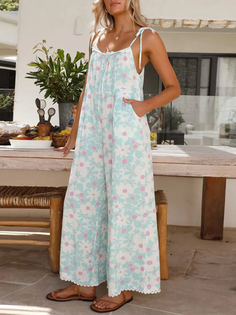 Printed Wide Leg Jumpsuit with Pockets - V.I.P Digital Presence
