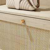Natural Bohemian style shoe cabinet with 3 rattan flip drawers, 3 square shelves, and 1 storage drawer,  Natural - V.I.P Digital Presence