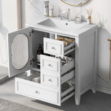 30" Bathroom Vanity with Sink, Bathroom Vanity Cabinet with Three Drawers and Door, Solid Wood and MDF, White - V.I.P Digital Presence