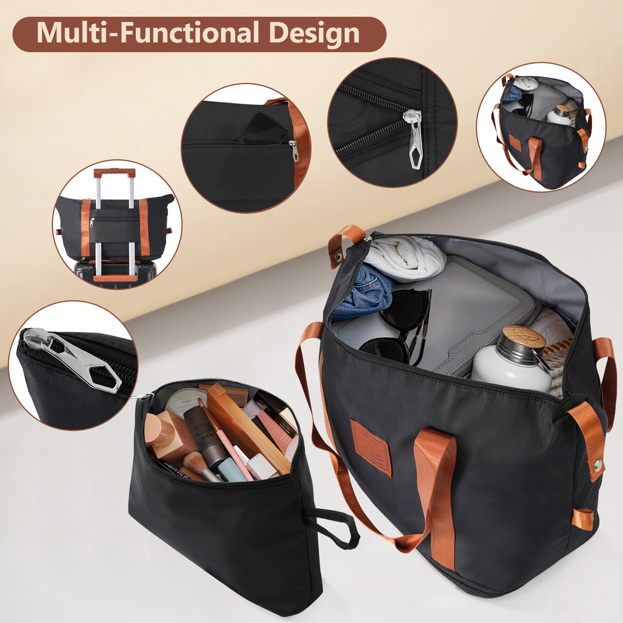 Hard shell luggage set 6-piece luggage set, expandable lightweight wheeled luggage, TSA lock, black brown - V.I.P Digital Presence