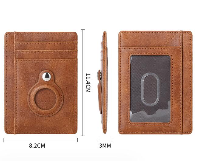 AirTag multi-card slot Apple tracker anti-lost protective cover card bag anti-theft brush Crazy Horse PU leather RFID bag - V.I.P Digital Presence