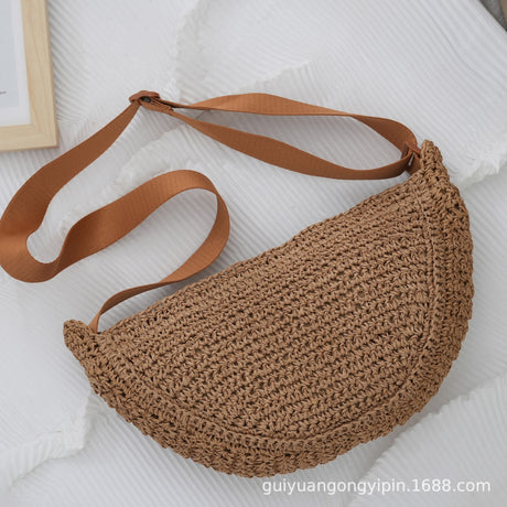 Sports Crossbody Bag Handmade Woven Dumpling Bag Breathable Semicircle Bag Versatile Rattan Bag Summer Beach Bag for Women Luxury - V.I.P Digital Presence