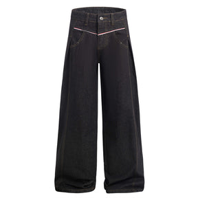 American High Street Design Denim Wide Leg Long Pants Men's Vibe Trendy Side Pleated Loose Casual Trousers - V.I.P Digital Presence