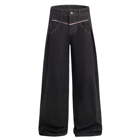 American High Street Design Denim Wide Leg Long Pants Men's Vibe Trendy Side Pleated Loose Casual Trousers - V.I.P Digital Presence