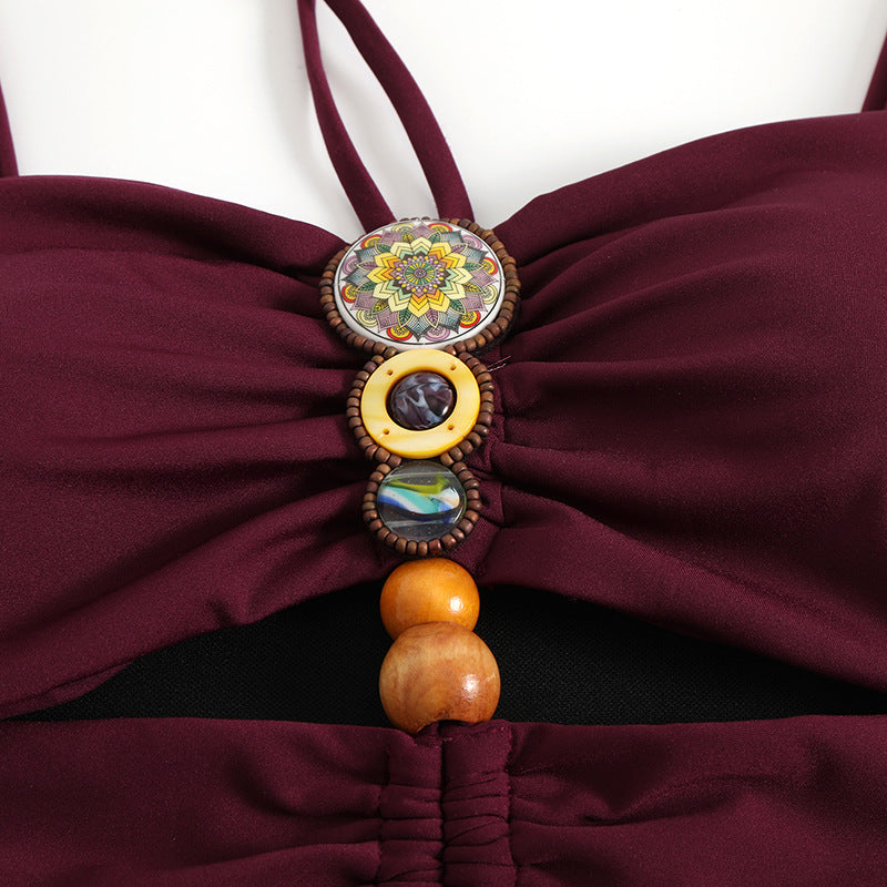 Strap decoration hollow neck hanging strap one-piece swimsuit women's long skirt set - V.I.P Digital Presence