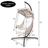 Swing Egg Chair with Stand Indoor Outdoor Wicker Rattan Frame 350lbs Capacity Hammock Chair for Patio Bedroom with Sunshade Clot - V.I.P Digital Presence