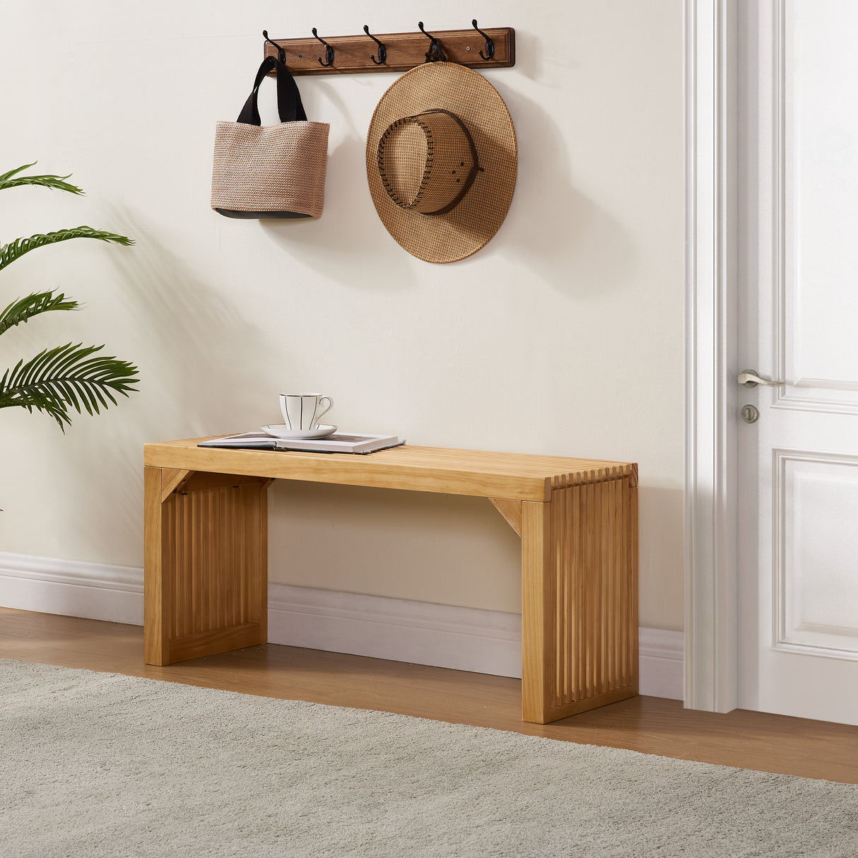 Dining Bench and Table, Pine Indoor Wood Bench for Entryway,Living Room,Kitchen and Bedroom Table (Nature, Long Bench & Table) - V.I.P Digital Presence
