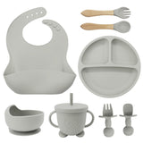 8PCS Mother and baby silicone bibs, silicone dinner plates, eight-piece set, baby food training suction cup bowl, baby divided tableware set - V.I.P Digital Presence