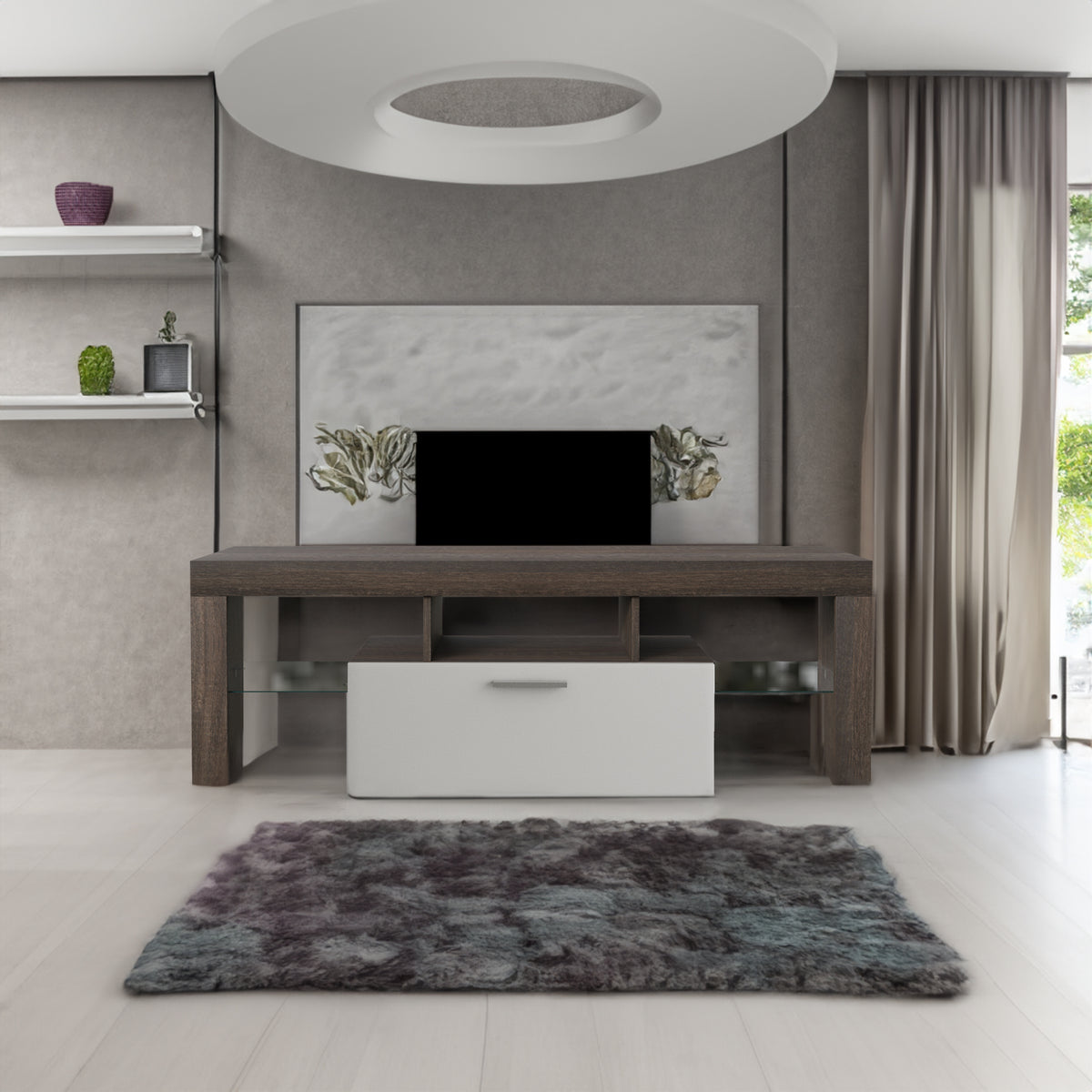 20 minutes quick assembly brown simple modern TV stand cabinet Brown + whiteTV bracket