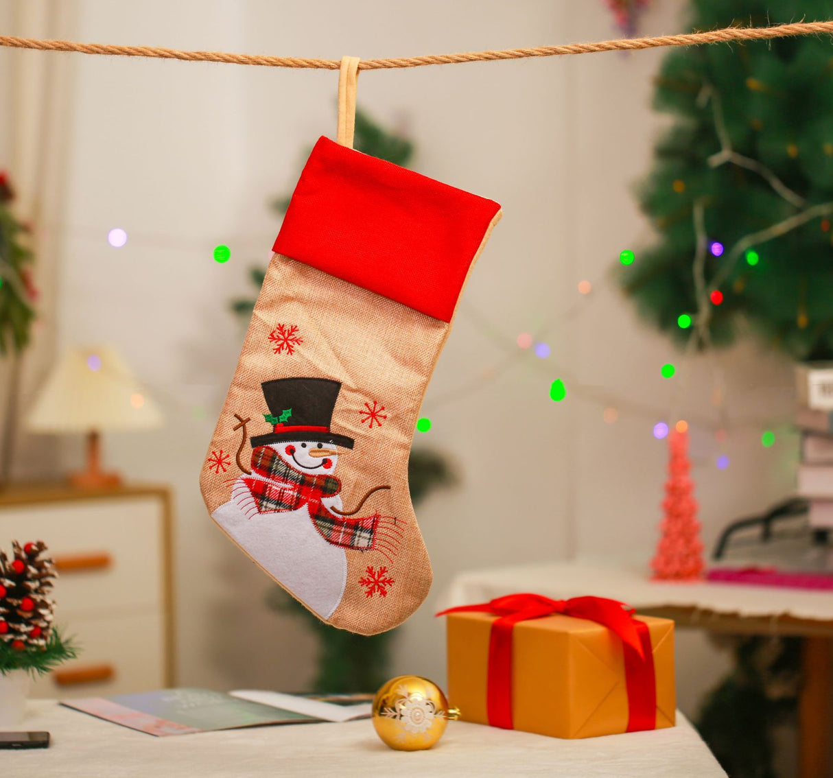 Christmas Decoration Linen Red Bordered Old Man Snowman Christmas Socks Christmas Gift Bag Candy Socks - V.I.P Digital Presence