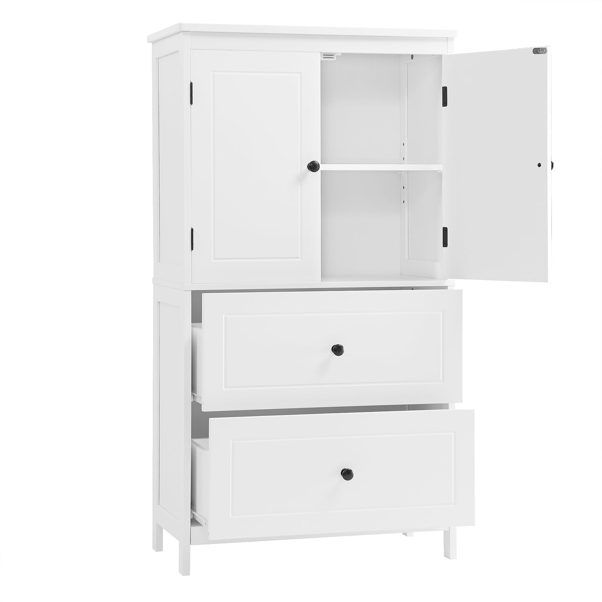 Bathroom Storage Cabinet, Cabinet with Two Doors and Drawers, Adjustable Shelf, MDF Board, White - V.I.P Digital Presence