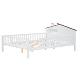 Full Size Wood Platform Bed with House-shaped Headboard, LED and Built-in Storage, White - V.I.P Digital Presence