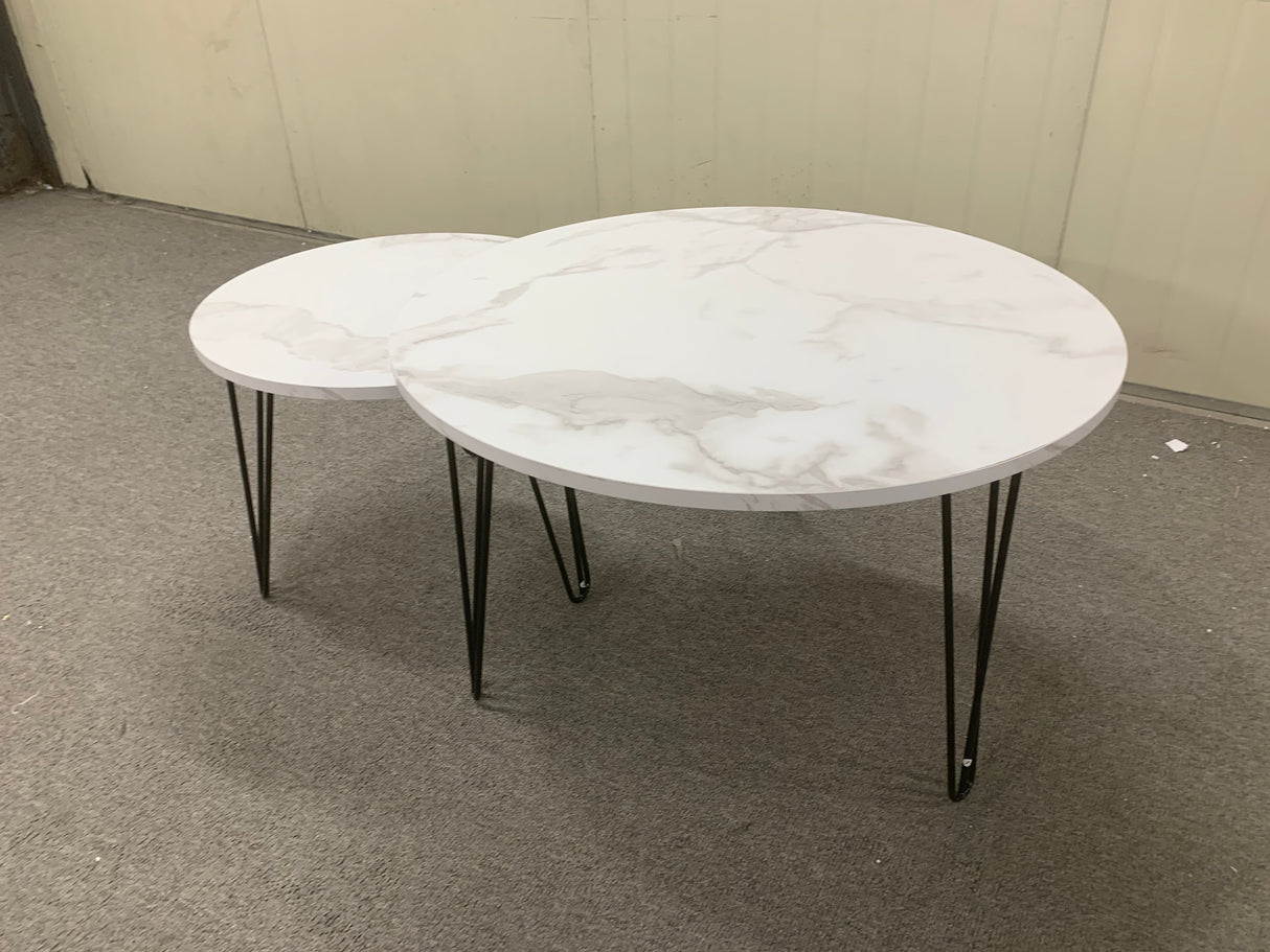 27.56'' Round Nesting Coffee Table Set of 2, Circular Nesting End Table Set Sturdy Metal Base for Living Room, bedroom, White - V.I.P Digital Presence