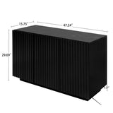 LED Carved Line 3 Door Storage Cabinet,Sideboard Buffet Cabinet With Adjustable Shelf,Large Storage Accent Cabinet - V.I.P Digital Presence