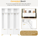 Large storage hall tree with bench, multifunctional storage platform, luxury clothes hanger equipped with 6 gold hooks - V.I.P Digital Presence