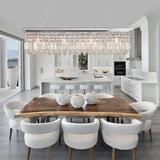 Modern Crystal Chandelier for Dining Room 8-Light White Rectangle Raindrop L39.4'' x W9.8'' x H8.7'(Bulb Not Included) - V.I.P Digital Presence