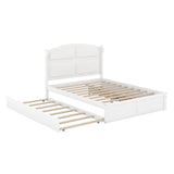 Wood Queen Size Platform Bed with Twin Size Trundle and 2 Drawers White