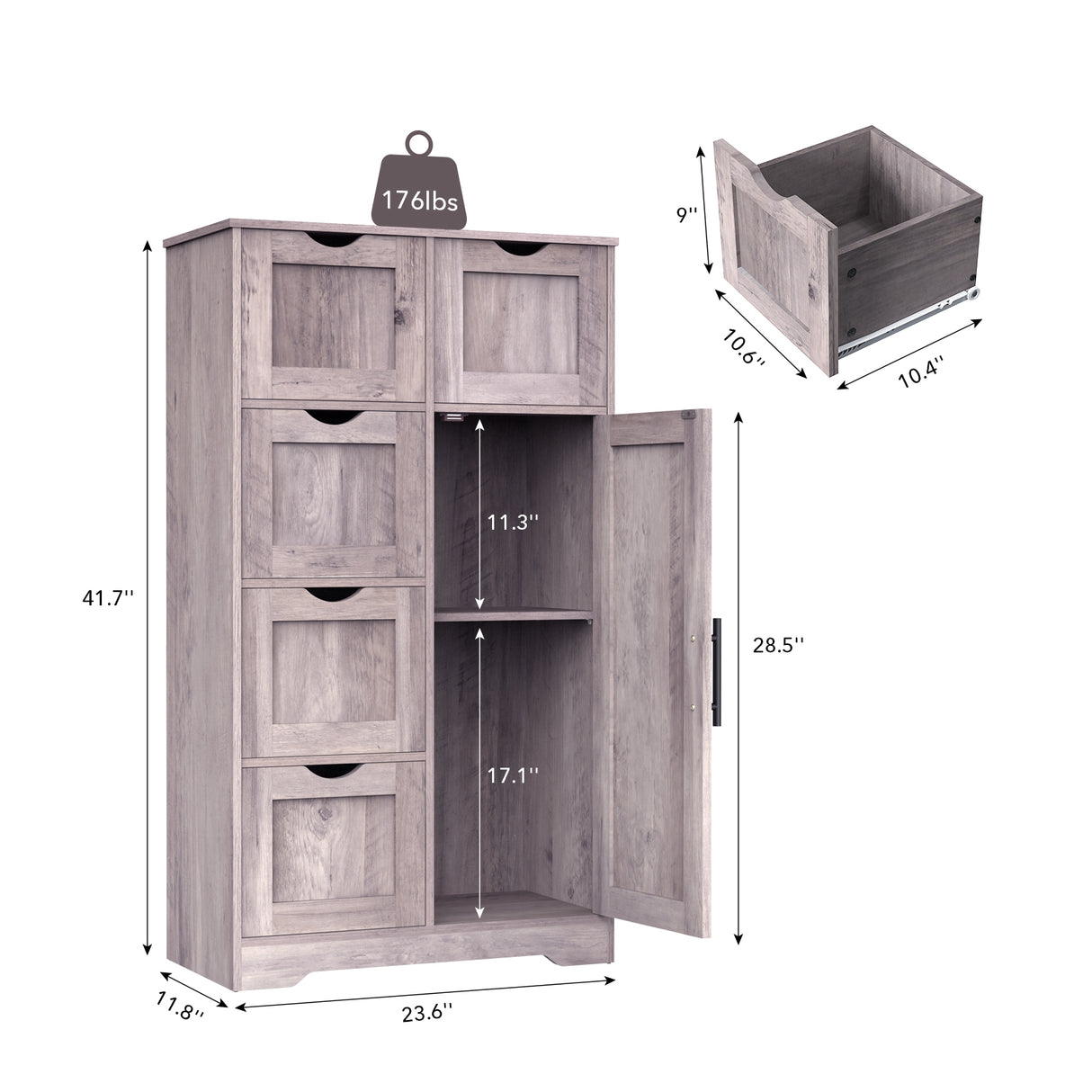 Bathroom Storage Cabinet with Storage 5 Drawers and 1 Door, Entryway Cabinet with Adjustable Shelf Grey - V.I.P Digital Presence