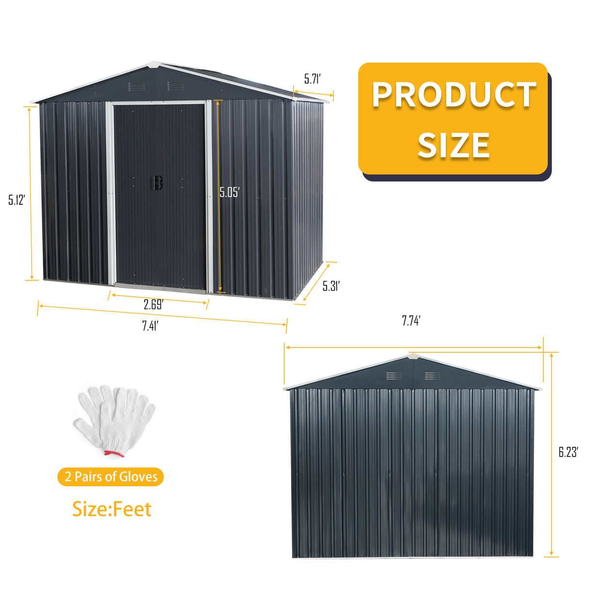 8ft x 6ft Outdoor Metal Storage Shed with Floor Base Black - V.I.P Digital Presence