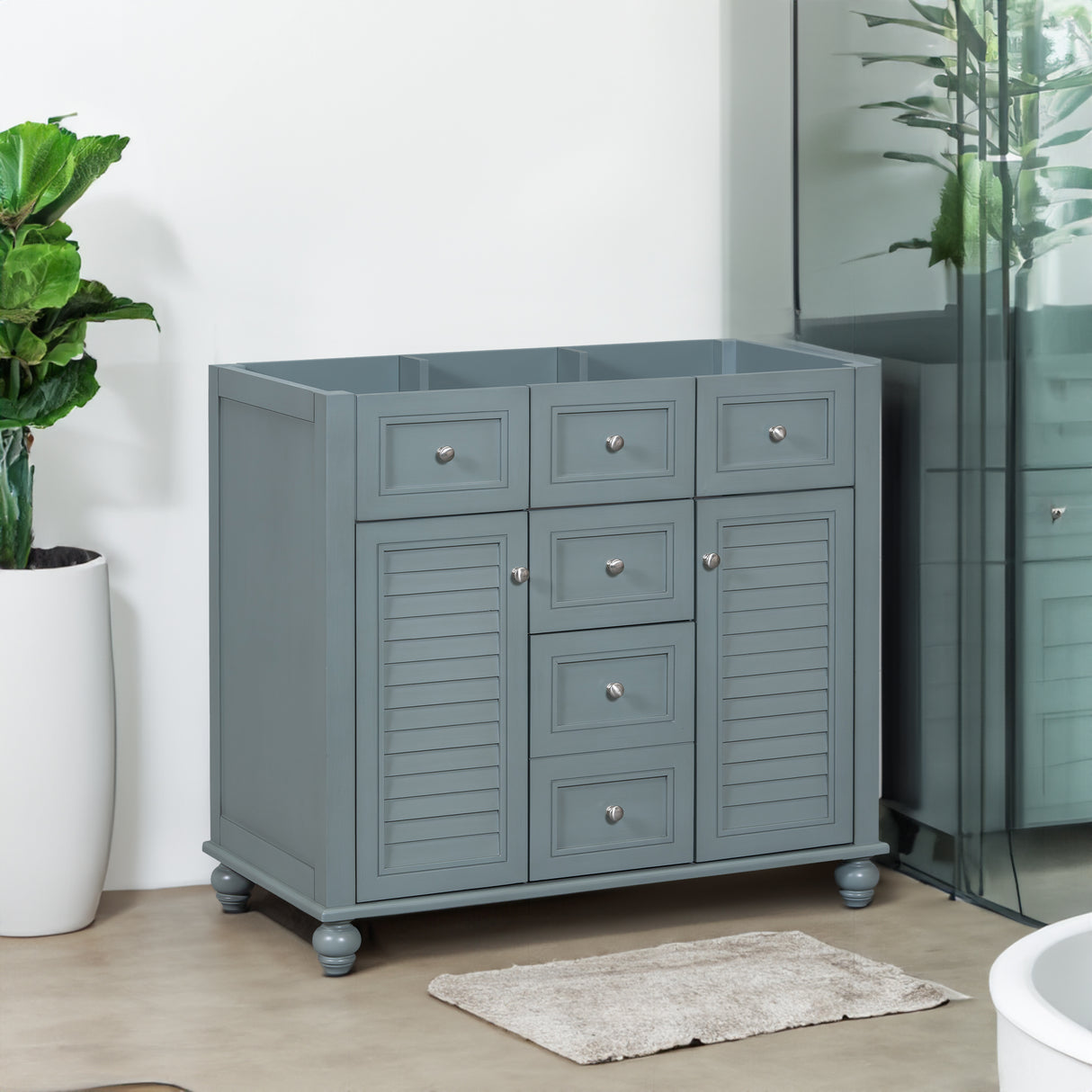 36 "No sink, with 2 drawers and soft closing door, independent makeup rack, bathroom cabinet, blue (excluding sink) - V.I.P Digital Presence