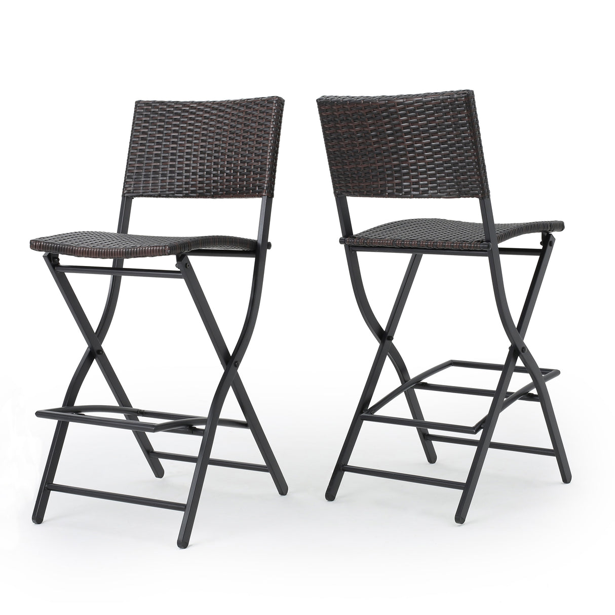 Outdoor Wicker Barstools Faux Rattan Patio Bar Stool Foldable Chair, 2-Pcs Set, Multibrown - V.I.P Digital Presence