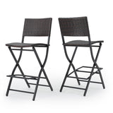 Outdoor Wicker Barstools Faux Rattan Patio Bar Stool Foldable Chair, 2-Pcs Set, Multibrown - V.I.P Digital Presence