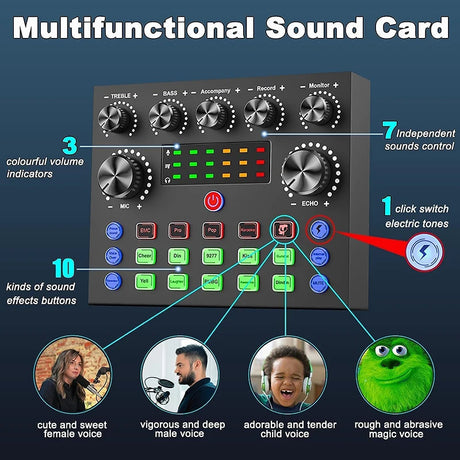 V8S Audio Mixer with Voice changer,Podcast Mixer,Sound Card for Phone Gaming Karaoke Studio Live Streaming Podcast - V.I.P Digital Presence