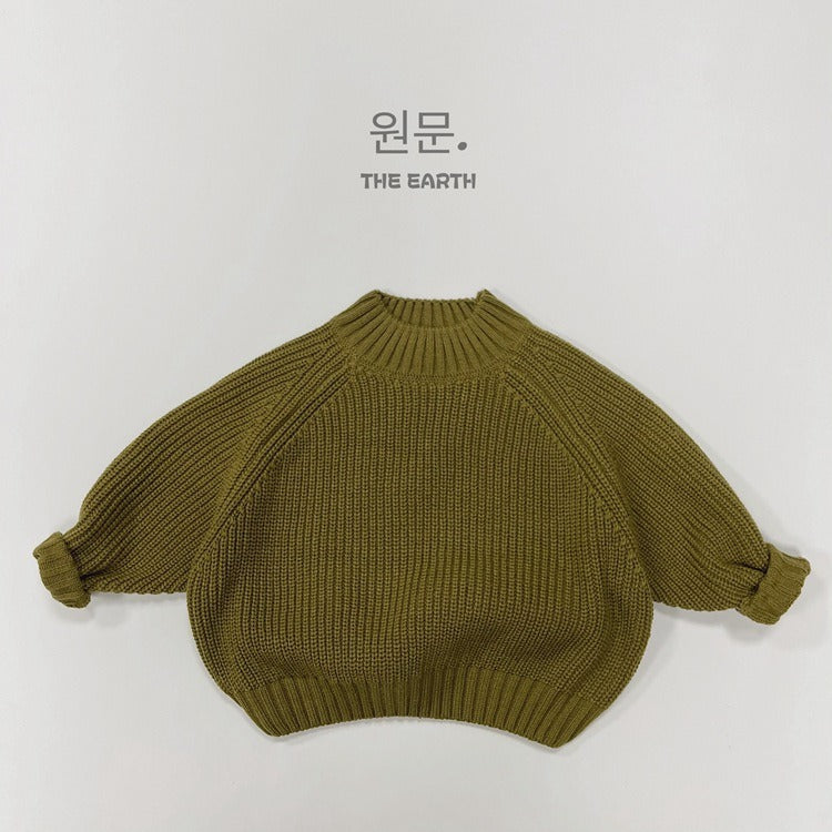 New Children Vintage Knitted Sweater Baby Girl Solid Casual Knitwear Boys Loose Versatile Pullover Kids Thicken Warm Tops - V.I.P Digital Presence