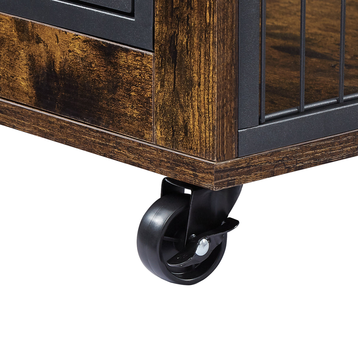 Furniture Style Dog Crate Side Table on Wheels with Double Doors and Lift Top. Rustic Brown, 43.7'' W x 30'' D x 31.1'' H. - V.I.P Digital Presence