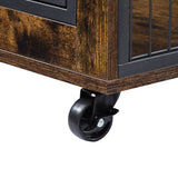 Furniture Style Dog Crate Side Table on Wheels with Double Doors and Lift Top. Rustic Brown, 43.7'' W x 30'' D x 31.1'' H. - V.I.P Digital Presence