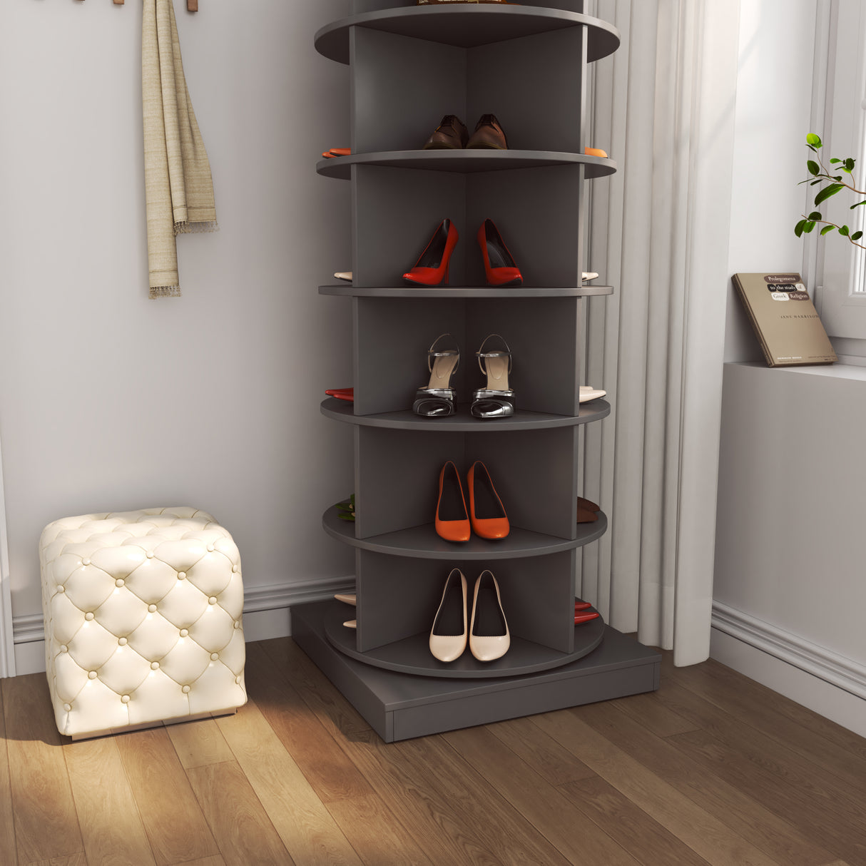 Grey 360 Rotating shoe cabinet 6 layers - V.I.P Digital Presence