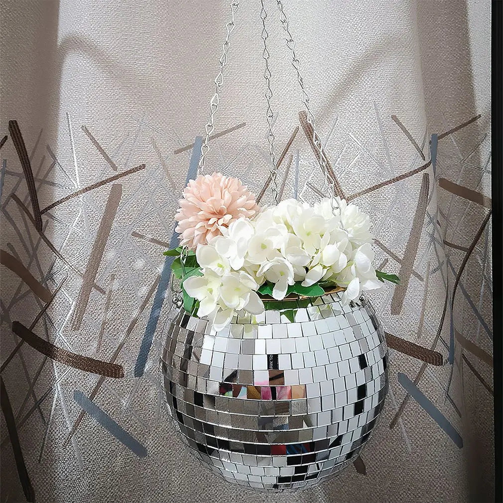 Disco Ball Hanging Flower Pot For Indoor Plants Bohemian Style Flower Planter Pots Rope Mirror Hanging Basket Garden Decor - V.I.P Digital Presence