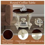 22 inch dual tone round head table, solid wood sofa side table with shelf, white and cherry tabletop - V.I.P Digital Presence