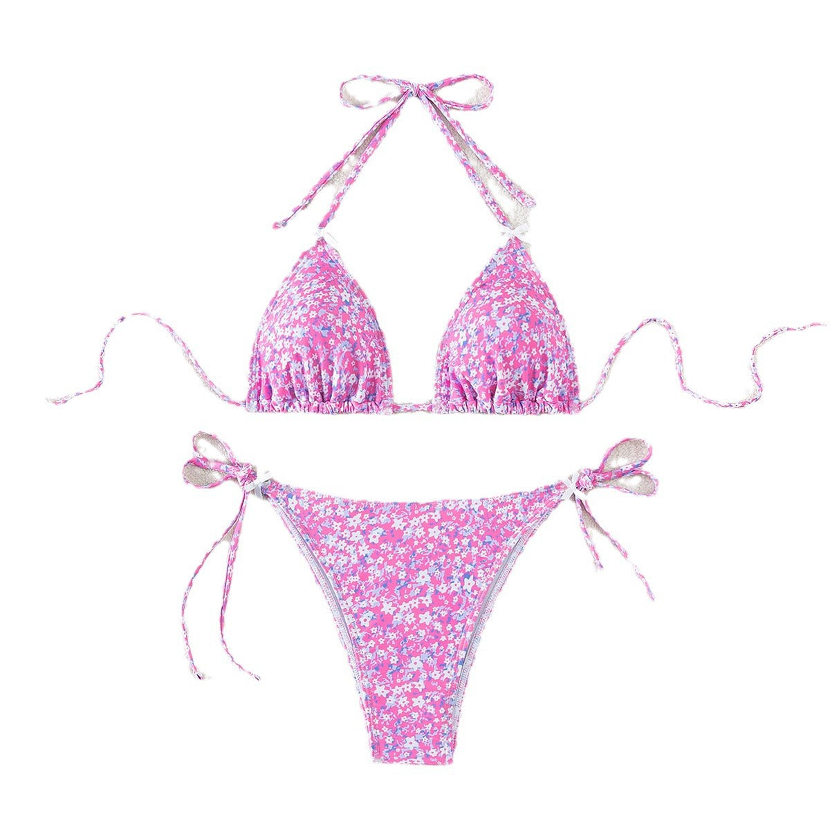 Floral triangle cup lace up sexy bikini split swimsuit for women - V.I.P Digital Presence