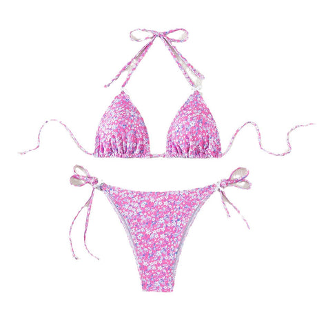 Floral triangle cup lace up sexy bikini split swimsuit for women - V.I.P Digital Presence