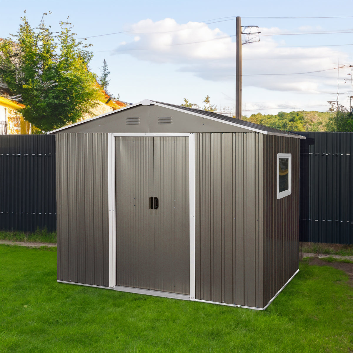 8ft x 6ft Outdoor Metal Storage Shed with Window Grey(W540S00016) - V.I.P Digital Presence