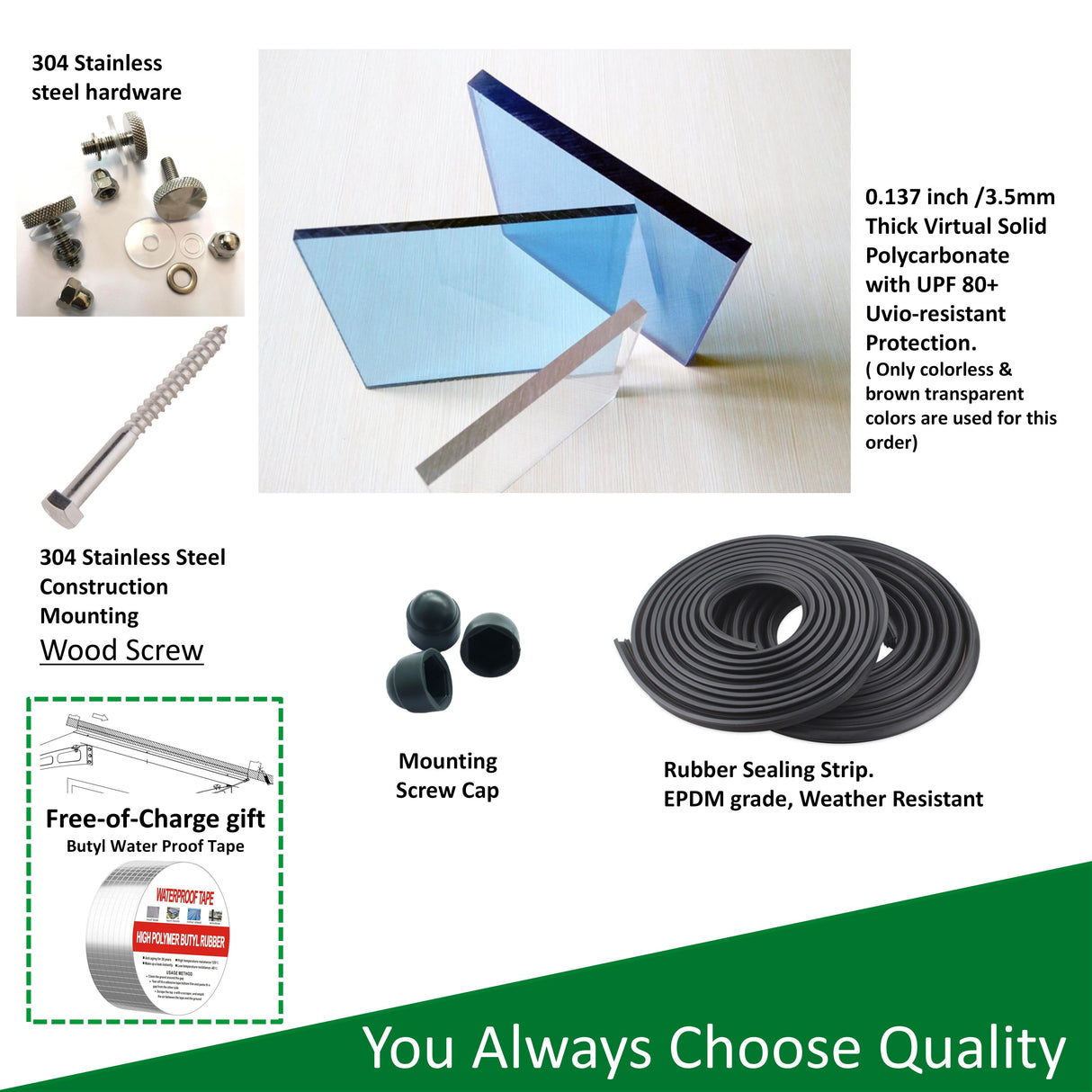 5934W Series Door Window Awning Canopy W59"xD34" Made of 0.137Inch /3.5mm Thick Virtually Crystal Solid Polycarbonate Sheet - V.I.P Digital Presence